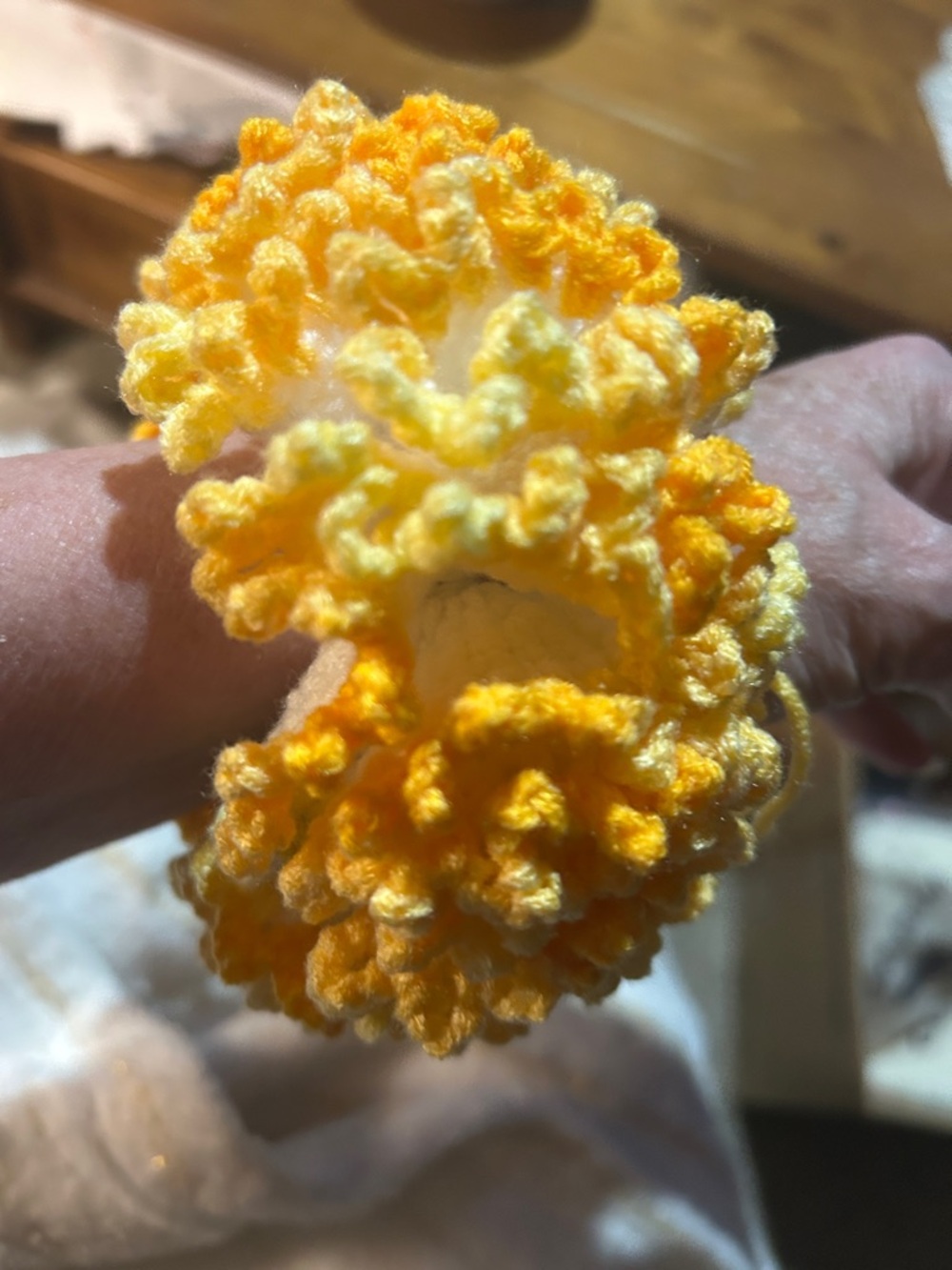 Hand Crafted Cream and Yellow Crocheted Ruffle Hair Scrunchie - Picture 4 of 4